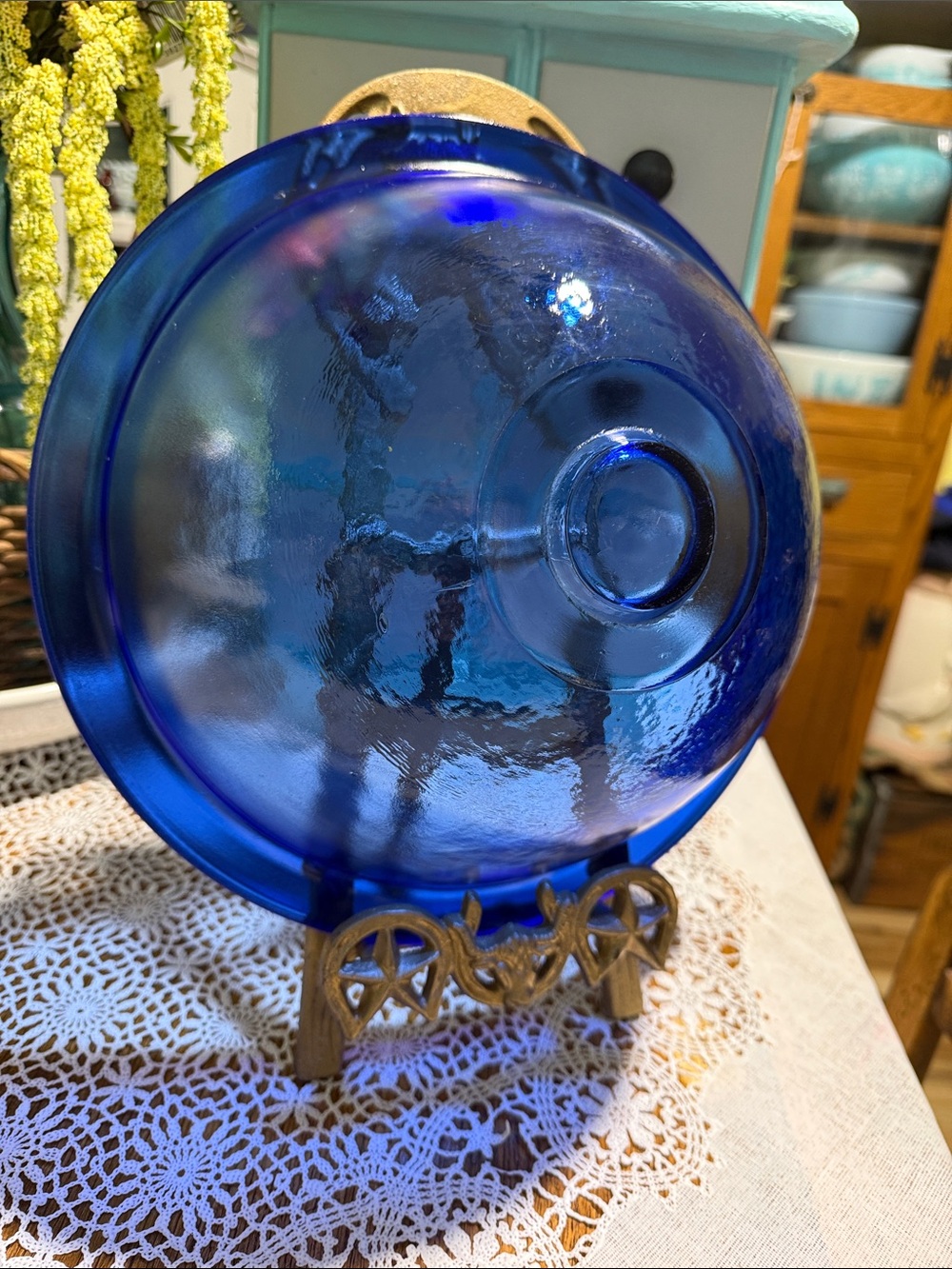 Vintage RARE large cobalt blue hand blown glass mixing bowl